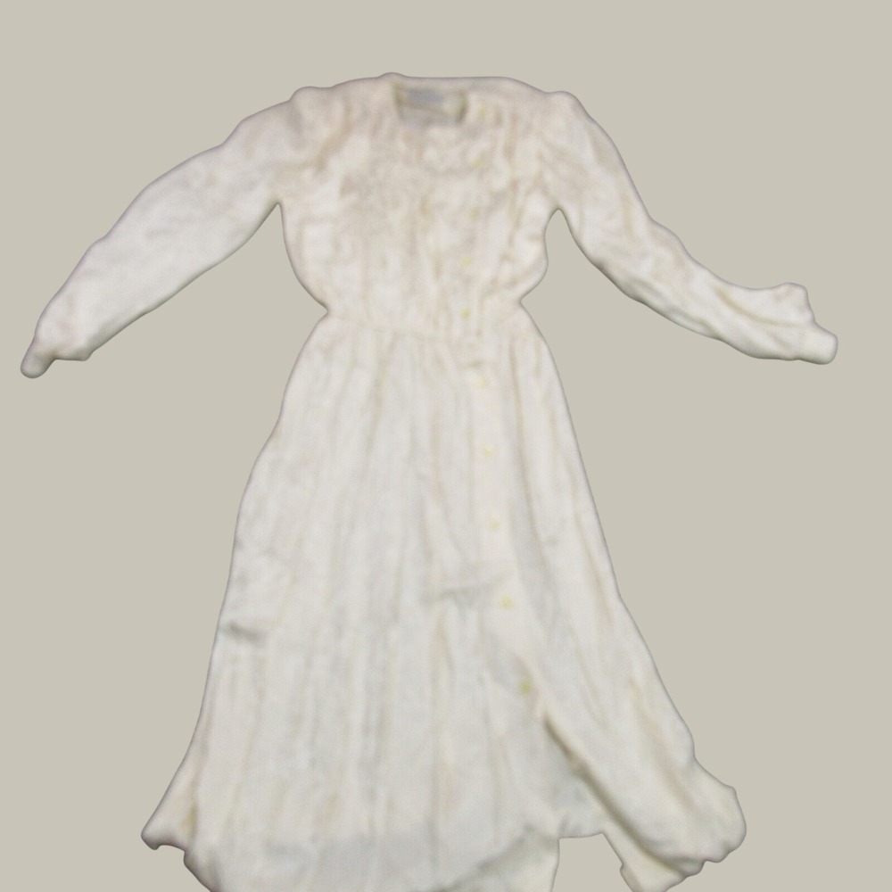 Argenti Vintage Womens 8 Ivory 100% Pure Silk Floral Jacquard Midi Dress 80s 90s
